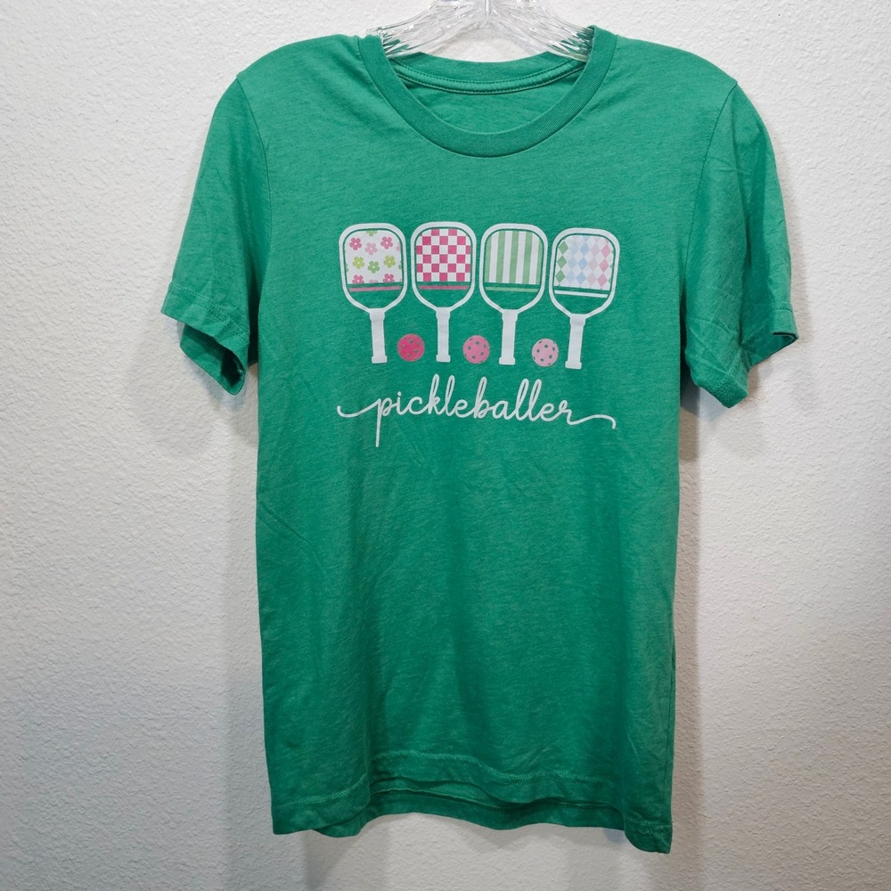 Pickleballer Graphic Tee Green Short Sleeve Athletic T-Shirt Women Size Small